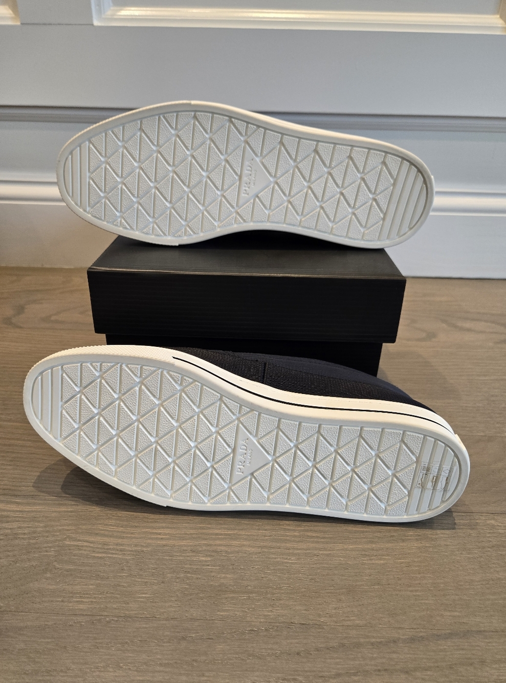 $1,020 PRADA Triangle Logo Slip-On Nylon Blue Sneakers UK 7 US 8 EU 41 BNIB - Picture 9 of 9
